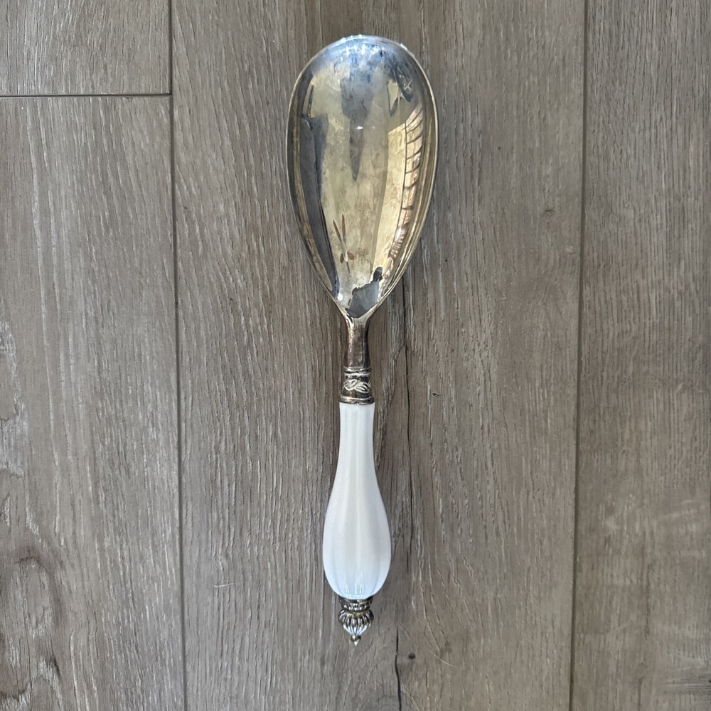 Vintage GODINGER Silverplate White Porcelain Hostess‎ SERVING SPOON